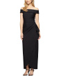 Long Stretch Scuba Off The Shoulder Dress with Cascade Ruffle