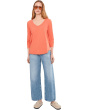 3/4 Sleeve V-Neck Curved Hem Tee Shirt