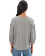 3/4 Shirred Sleeve Open Crew Neck Tee
