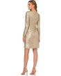 Metallic Foil Knit Draped Cocktail Dress