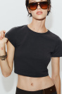Zara УКОРОЧЕННАЯ ФУТБОЛКА С КОРОТКИМИ РУКАВАМИ Темно-свинцово-серого цвета