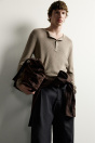 Zara Коричнево-коричнево-серая ТРИКОТАЖНАЯ РУБАШКА С КРУГЛЫМ ВЫРЕЗОМ