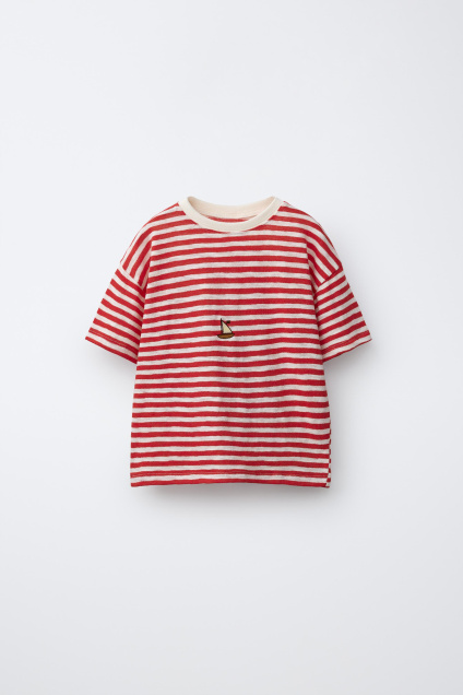 Zara ФУТБОЛКА В ПОЛОСКУ С ВЫШИВКОЙ 524526196-600-18