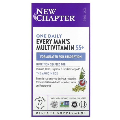 New Chapter, Every Mans One Daily, мультивитамины для 55+, 72 вегетарианские таблетки