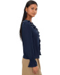 Contrast Ruffle Trim Long Sleeve V-Neck Top