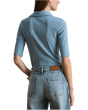 Rib-Knit Elbow-Sleeve Polo Tee