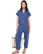 Petite Washed Organic Linen Delave Notch Collar Shirt