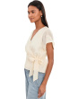 Petite Short Sleeve Wrap Front Woven Top with Tie