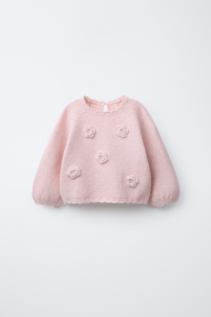 Zara ВЯЗАНЫЙ СВИТЕР С КРЮЧКОМ И ЦВЕТАМИ 501989125-644-6