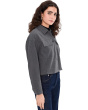 Cropped Button-Up Shacket with Pockets
