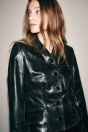Zara Кожаный пиджак 100% с декоративными швами ZW Collection Черный размытый