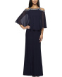 Long Chiffon Cold-Shoulder Popover Dress