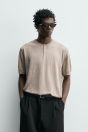 Zara ФУТБОЛКА HENLEY ИЗ 100% ЛЬНА 509118033-711-3