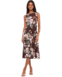 Sleeveless Scuba Crepe Floral Belted A-Line