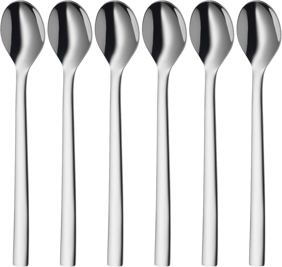 WMF Nuova Latte Macchiato Löffel Set 6-teilig, lange Löffel 19 cm, Joghurtlöffel, Cromargan Edelstahl poliert, spülmaschinengeeignet