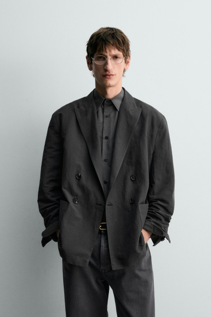 Zara ДВУБОРТНЫЙ ПИДЖАК ИЗ ХЛОПКА И ЛЬНА 516076904-807-48