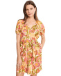 Short Sleeve Shirred Button Front Woven Dress with Pockets
