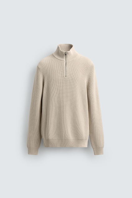 Zara СВИТЕР ЛЕВОЙ ВЯЗКИ С ВОРОТНИКОМ НА МОЛНИИ 513038332-715-3