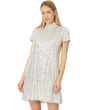 S/S Mock Nk Sequin A-Line Dress W/ Back Bow 246