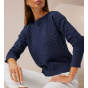 Strukturmuster-Pullover mit U-Boot-Ausschnitt, marine