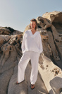 Zara ЛЬНЯНЫЕ БРЮКИ ПРЯМОГО КРОЯ кремового цвета