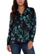 Petite Long Sleeve Btn Front Banded Collar Woven Shirt Light Weight Printed Jersey