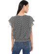 Short Ruffle Sleeve Draped Front Woven Blouse