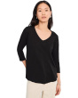3/4 Sleeve V-Neck Curved Hem Tee Shirt