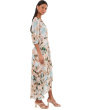 3/4 Sleeve Floral Chiffon High-Low Midi