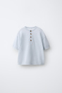 Zara ФУТБОЛКА HENLEY ИЗ ЛЬНА И ХЛОПКА белого ЦВЕТА. / Лазурь