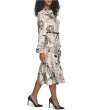 Long Sleeve Dot Crepe Belted Bubble Hem Midi