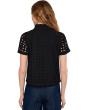 Eyelet Short Sleeve Collared Button Down Top