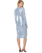 Long Sleeve V-Neck Shirred Front Dress To Knee