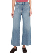 Patch Pocket Flared Wide Leg Jeans with Raw Hem in Shalimar Wash