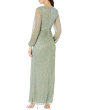 Long Sleeve Crinkle Metallic Gown with Draped Waist Detail