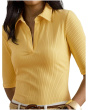 Rib-Knit Elbow-Sleeve Polo Tee