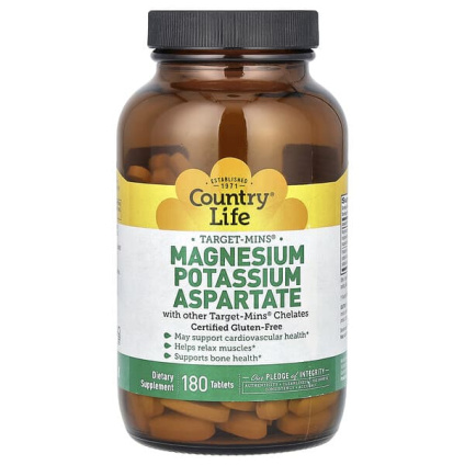Country Life, Target-Mins, аспартат магния и калия, 180 таблеток