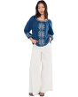 Petite 3/4 Sleeve Woven Top with Embroidery