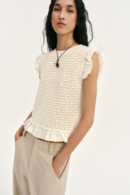Zara ВЯЗАНЫЙ ТОП POINTELLE С КОМБИНАЦИЕЙ МАТЕРИАЛОВ 510889334-712-2