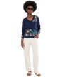 3/4 Sleeve Trapunto V-Neck Tee - Ziviana