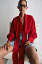 Zara РУБАШКА ИЗ АТЛАСА С КРАСНЫМИ ПОЛОСАМИ ZW COLLECTION