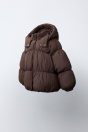 Zara ВОДООТТАЛКИВАЮЩЕЕ СТЕГАНОЕ ПАЛЬТО коричневого цвета